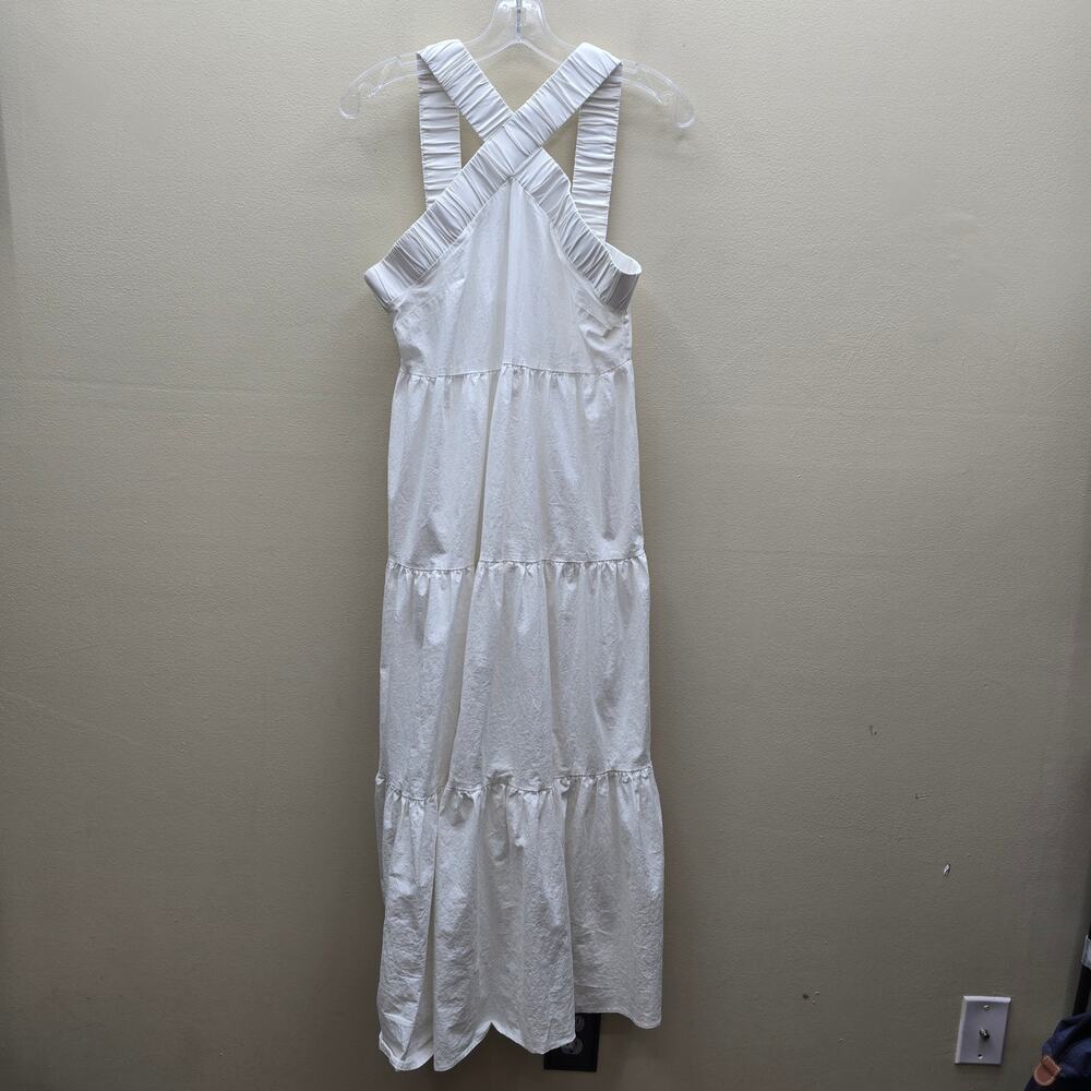 Bucket List Crisscross Solid Tiered Maxi Dress Bohemian Hippie White Size Small